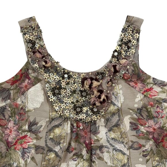 Anna Sui Floral Beaded Lace Trim Jacquard Shift Dress Multicolor 6 Boho Artsy - Picture 5 of 14